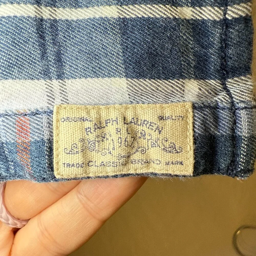 Ralph Lauren Girls ShirtDress 8 Blue with pink Plaid Pearl Snap Flannel Western